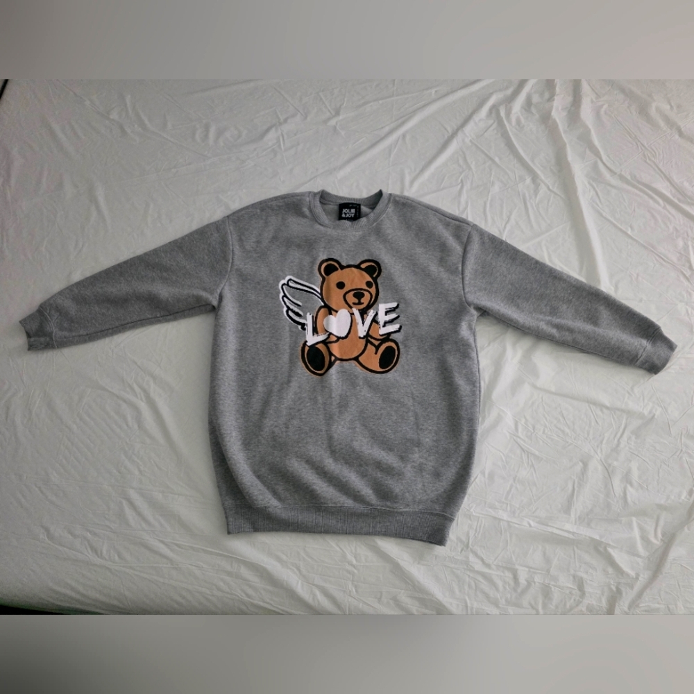Gray Sweatshirt with Winged Bear Design